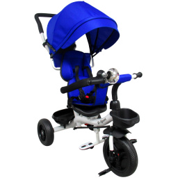 Dětská tříkolka s vodící tyčí bez brzdy T4, 360° otočná kola Modrá