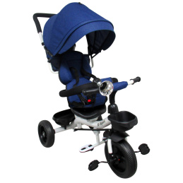 R-Sport Dětská tříkolka s vodící tyčí bez brzdy T4, 360° otočná kola Tmavě modrá