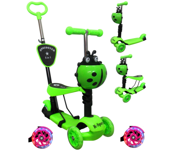 R-Sport Dětská tříkolová koloběžka H3 Zelená 5v1 s LED kolečky