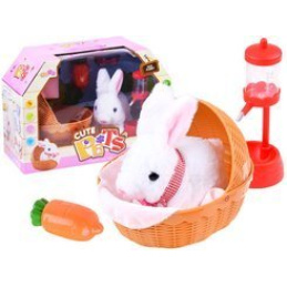 Interaktivní králík v košíku s doplňky ZA3551 - Bílý