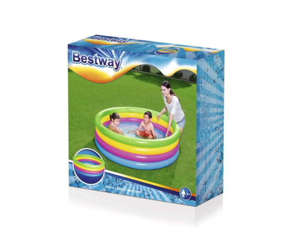 BESTWAY nafukovací bazén se 4 kruhy pro děti 157x46cm Rainbow + opravná záplata