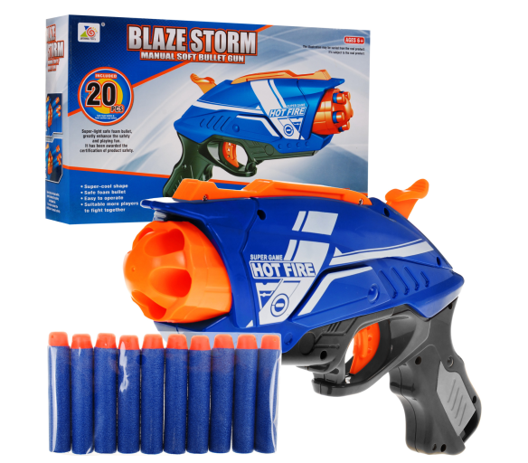 Manuální pistole pro děti 6+ Blaze Storm Pružinový mechanismus + 20 dlouhých pěnových nábojů