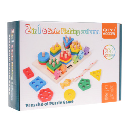 Dřevěná vzdělávací hračka 2 v 1 pro děti 3+ Senzorické puzzle + hra na chytání rybiček