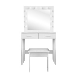 Aga Toaletní stolek se zrcadlem a osvětlením + taburet Matný Bílý